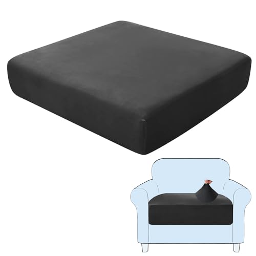 SHUOJIA Sofa-Sitzkissenbezüge, Sofakissen-Bezüge Stretch-Samt,Sitzkissenschutz,Couchkissen-Bezüge Ersatz Für Individuelle Kissen Mit Elastischem Stoff (Black,Large-1-Seater) von SHUOJIA