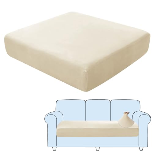 SHUOJIA Sofa-Sitzkissenbezüge, Sofakissen-Bezüge Stretch-Samt,Sitzkissenschutz,Couchkissen-Bezüge Ersatz Für Individuelle Kissen Mit Elastischem Stoff (Cream Color,3-Seater) von SHUOJIA