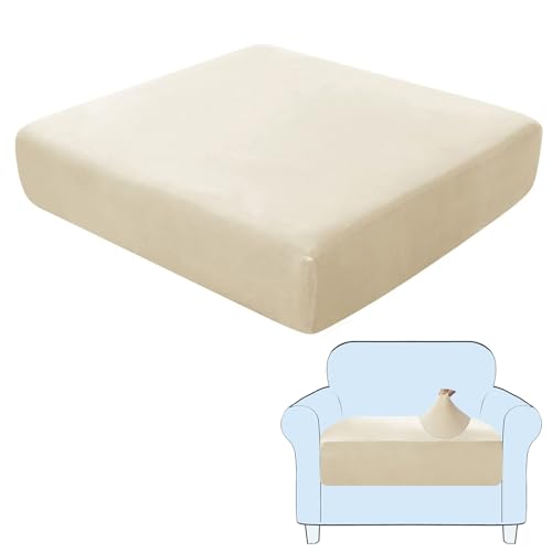 SHUOJIA Sofa-Sitzkissenbezüge, Sofakissen-Bezüge Stretch-Samt,Sitzkissenschutz,Couchkissen-Bezüge Ersatz Für Individuelle Kissen Mit Elastischem Stoff (Cream Color,Large-1-Seater) von SHUOJIA