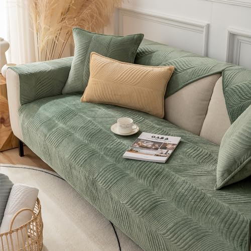 SHUOJIA Sofabezug Anti Rutsch Sofaschutz Sofaschoner,Hund Katze Überwurf Hundedecke Ecksofa Sofa Schutzdecke Schonbezug Sofa Abdeckung Sofaüberwurf Couchhusse (Leaves-Grass Green,90x210cm) von SHUOJIA
