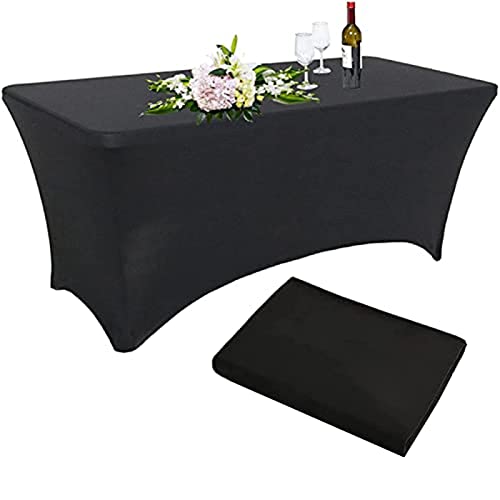 SHUOJIA Spandex-Tischdecke, Rechteckige Stretch-Tischdecke, Cocktail-Tischdecke, Faltenfreie, Enge Tischdecke, Waschbar Für Hochzeit/Handwerksausstellungen/Geburtstagsfeier (Black,8FT- 244CM (1pcs)) von SHUOJIA