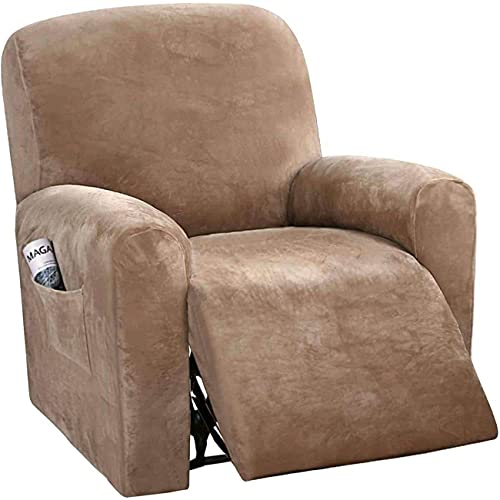 SHUOJIA Strech Recliner Überzug Sessel Husse, Bezug Für Relax Fernsehsessel 4-teilige Möbelschutz Couch Rich Velvet Plüsch Form Fit Stretch (Brown) von SHUOJIA