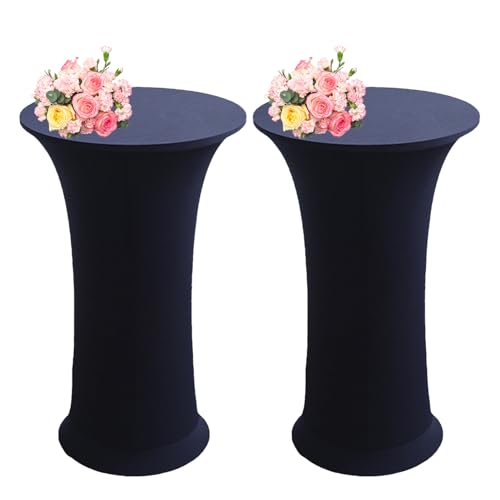 SHUOJIA Stretch Stehtischhusse Stehtisch Husse,Spandex Hussen für Rund,Elastische Tischdecke,Waschbare Stehtischhussen für Geburtstagsfeier Party Hochzeit Bistrotische (2Pcs-60cm,Navy Blue) von SHUOJIA