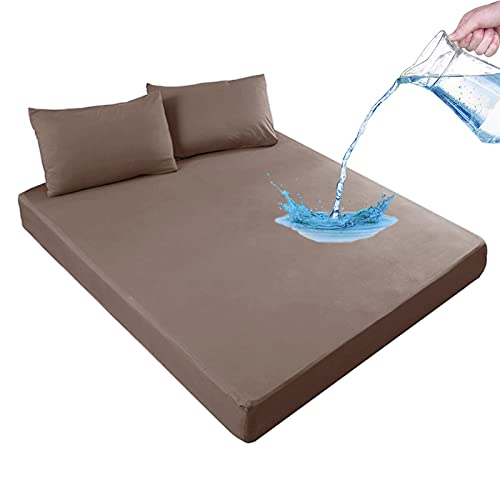 SHUOJIA Waterproof Mattress Protector Fitted Mattress Cover Breathable Mattress Protection Washable Bed Cover (Brown,90cmX200cmX30cm) von SHUOJIA