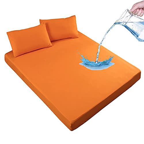 SHUOJIA Waterproof Mattress Protector Fitted Mattress Cover Breathable Mattress Protection Washable Bed Cover (Orange,140cmX200cmX30cm) von SHUOJIA