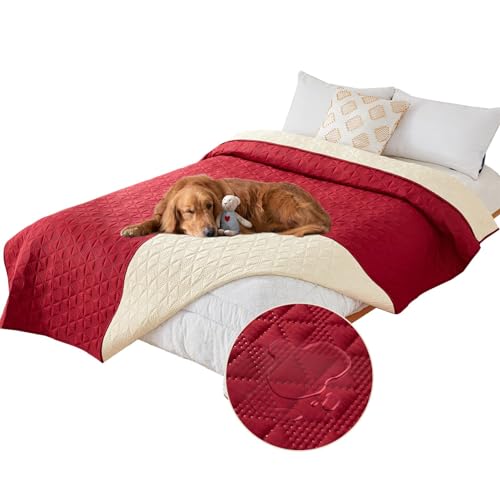 SHUOJIA wasserdichte Hundedecke für Couch,Haustier-Couchschutz, große Haustierdecken für Hunde und Katzen,rutschfeste Bettsofa-Möbelschutzmatte (52"x82",Red) von SHUOJIA