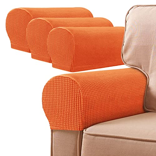 Sesselbezüge, Armkappen, Jacquard Elastische Waschbar Couch Armlehnenschoner Armlehnenbezug Für Sessel Sofa (Orange,4pcs) von SHUOJIA