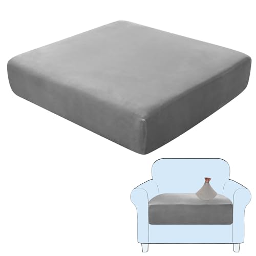 Sofa-Sitzkissenbezüge, Sofakissen-Bezüge Stretch-Samt,Sitzkissenschutz,Couchkissen-Bezüge Ersatz Für Individuelle Kissen Mit Elastischem Stoff (Grey,Large-1-Seater) von SHUOJIA