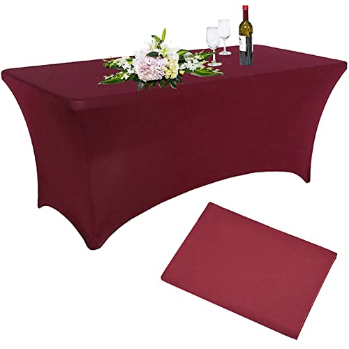 Spandex-Tischdecke, Rechteckige Stretch-Tischdecke, Cocktail-Tischdecke, Faltenfreie, Enge Tischdecke, Waschbar Für Hochzeit/Handwerksausstellungen/Geburtstagsfeier (Dark Red,8FT- 244CM (1pcs)) von SHUOJIA