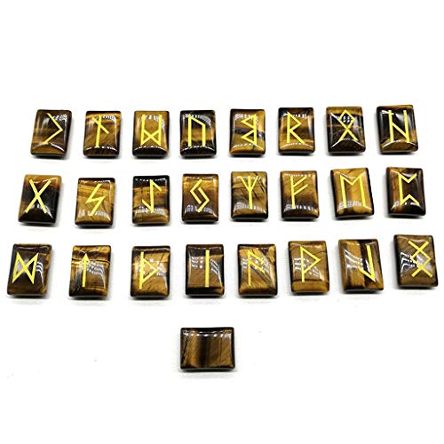 SHURROW 25Pcs Tigerauge Heiledelstein Rune Steine ​​Graviert Elder Futhark Rune Set Edelstein Rune Natürliche Tigerauge Steine von SHURROW