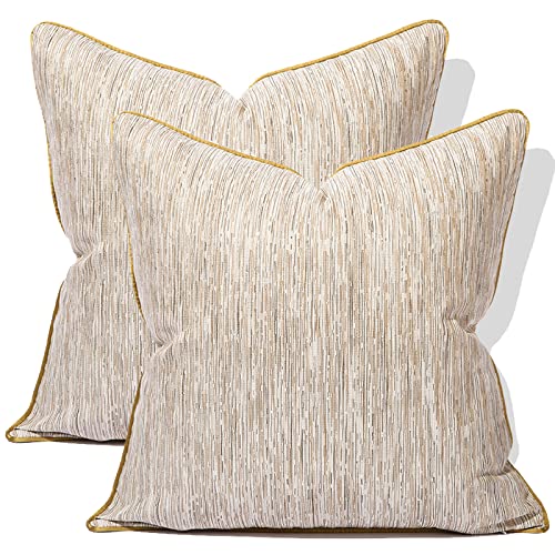 Kissenhülle Dekokissenbezüge Sofa Wohnzimmer Dekorativer Kissenbezug Beige Gold Abstrakte Streifen Seide Dekokissen Fall Moderne Luxus Retro Kissenbezüge,2Pieces-50X50cm von SHUSI