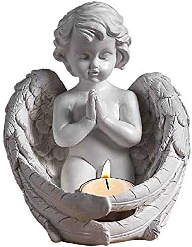 SHUT Angel Memorial Gifts Teelichthalter Trauergeschenk für den Verlust eines geliebten Menschen,Engel Kerzenhalter Engel Figur Retro Statue mit flackernder von SEYOO