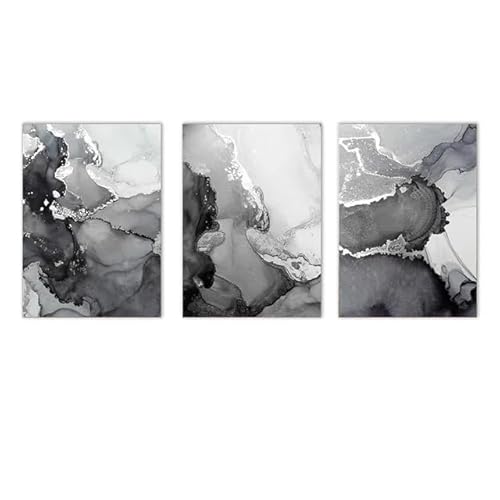 SHUYINGHENGXIE Abstraktes Schwarz Grau Silber Marmor Leinwandbild Moderne Poster Nordic Print Moderne Wandkunst Bilder Wohnzimmer Dekor Kein Rahmen-50x70cmX3 von SHUYINGHENGXIE