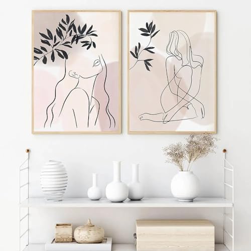 SHUYINGHENGXIE Minimale Frau Poster Abstrakte Single Line Print Leinwand Malerei Moderne Wandkunst Bild Schlafzimmer Home Decor Kein Rahmen-40x50cmX2 von SHUYINGHENGXIE