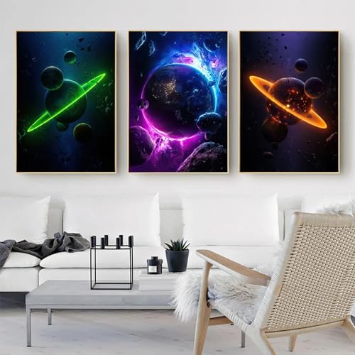 SHUYINGHENGXIE Space Planet Satellite Poster Und Druckt Bunte Universum Leinwand Wandkunst Malerei Für Wohnzimmer Dekoration Kein Rahmen-30x40cmX3 von SHUYINGHENGXIE