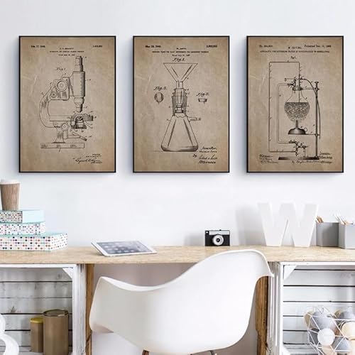 Wissenschaft Patent Poster und Drucke Chemie Forschung Wand Kunst Leinwand Malerei Bilder Wissenschaftler Geschenk Labor Decor Kein Rahmen-30x40cmX3 von SHUYINGHENGXIE