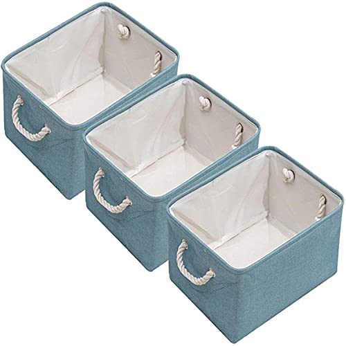 SHUYIT Faltbarer Stoff Aufbewahrungskorb, Aufbewahrungsbox aus Leinen mit Griffen für Kinder Spielzeug, Regale, Kleiderschrank Kleidung, Schlafzimmer, Büro, 36 x 26 x 16 CM (3 Stück, Blau) von SHUYIT