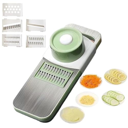 Multifunktionaler Gemüseschneider, Gemüseschneider-Set, Edelstahl-Mandolinenschneider mit Klingenaufbewahrungsbox, Sicherheitsschutz, scharfe Klingen, leicht zu reinigen und praktische Aufbewahrung von SHUZHENG