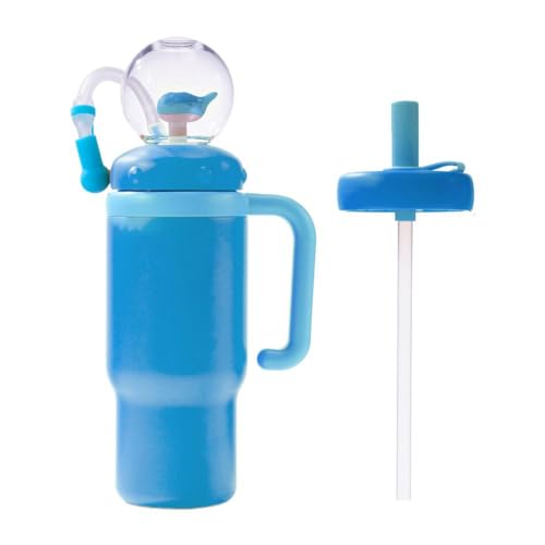 SHUZHENG Edelstahl-Trinkbecher mit lustigem Brunneneffekt, auslaufsicher, isolierte Wal-Wasserflasche mit Griff, 710 ml Trinkbecher mit Walspritzer für Kinder, Teenager, 680 ml von SHUZHENG