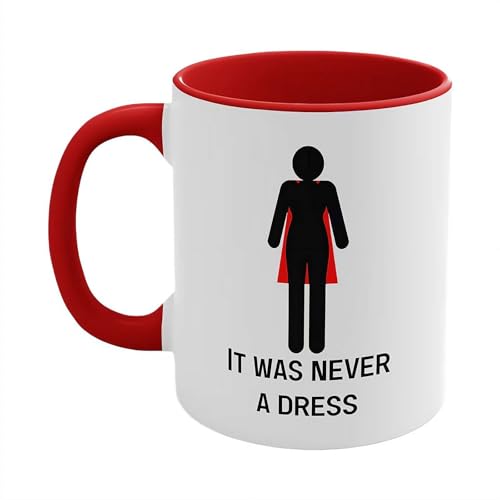 SHUZHENG Keramik-Kaffeetasse mit der Aufschrift "It Was Never a Dress", Farbe wechselnd, Schwarz zu Weiß, 325 ml, für Frauen (rot) von SHUZHENG