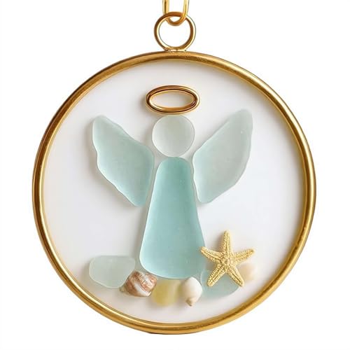 Weihnachtsbaumschmuck aus Meeresglas, handgefertigt, Meeresglas und Muschelbäume, hängende Ornamente mit Seil, DIY-Strand-Thema, Auto-Spiegel-Display-Dekor von SHUZHENG