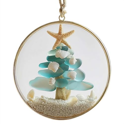 Weihnachtsbaumschmuck aus Meeresglas, handgefertigt, Meeresglas und Muschelbäume, hängende Ornamente mit Seil, DIY-Strand-Thema, Auto-Spiegel-Display-Dekor von SHUZHENG