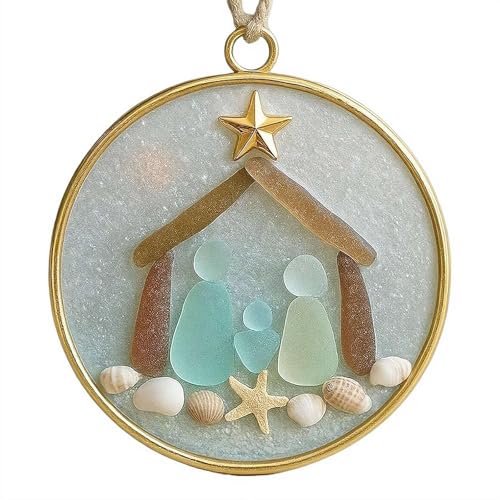 Weihnachtsbaumschmuck aus Meeresglas, handgefertigt, Meeresglas und Muschelbäume, hängende Ornamente mit Seil, DIY-Strand-Thema, Auto-Spiegel-Display-Dekor von SHUZHENG