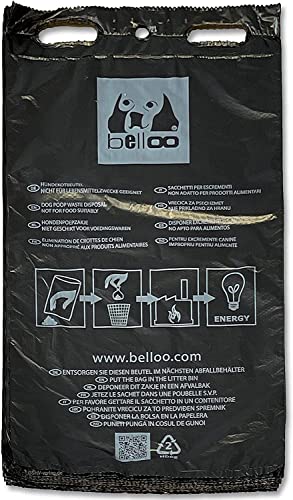 50 Hundekotbeutel BELLOO® aus Recyclingmaterial PELD/HD schwarz mit Aufdruck, auch Gassibeutel Hundebeutel oder Kotbeutel genannt, Made in Germany von SHV-Verlag