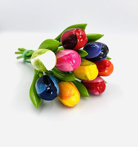Holztulpen, 9 Tulpen handbemalt, 21 cm hoch, Holländische Art, Dekoration, Blumenstrauss (1 bunter Strauß) von SHV-Verlag