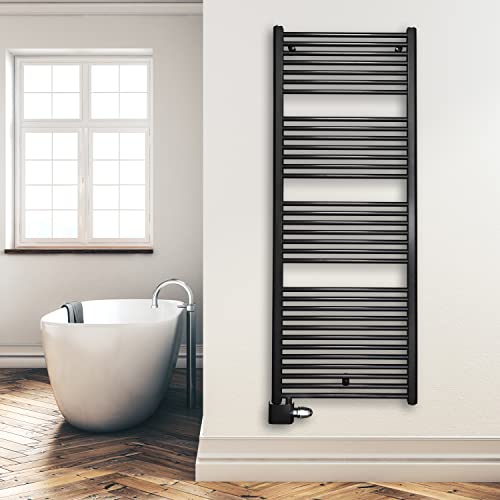 Badheizkörper Handtuchheizkörper mit Anschluss links oder rechts | Heizkörper mit versetztem Mittelanschluss (1732 x 600, Schwarz) (899 Watt nach EN442) von SHV
