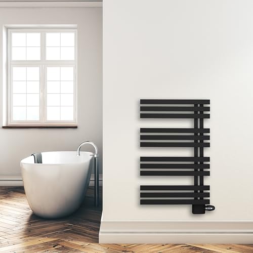 Design Badheizkörper Paneel mit Anschluss links oder rechts | Heizkörper mit versetztem Mittelanschluss (Schwarz, 1000 x 600 mm) von SHV