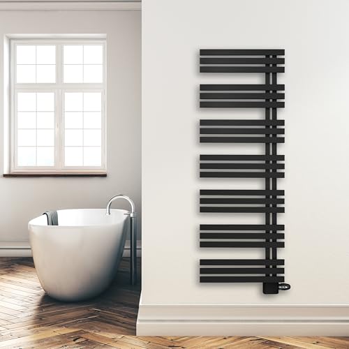 Design Badheizkörper Paneel mit Anschluss links oder rechts | Heizkörper mit versetztem Mittelanschluss (Schwarz, 1600 x 600 mm) von SHV