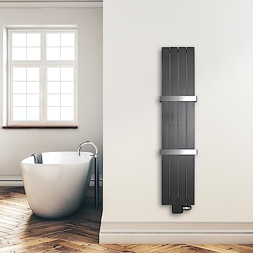 Paneelheizkörper Heizkörper Badheizkörper anthrazit 1500 x 298 mit Mittelanschluss und 2 Handtuchstangen (457 Watt nach EN442) von SHV