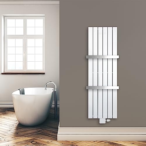 Paneelheizkörper Heizkörper Badheizkörper weiß 1500 x 450 mit Mittelanschluss und 2 Handtuchstangen (686 Watt nach EN442) von SHV