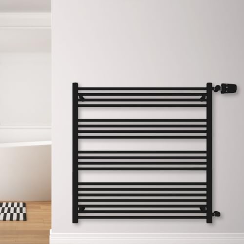 SHV Badheizkörper Andromeda Seitenanschluss schwarz matt | Heizkörper für Badezimmer, Handtuchhalter für Wand im Bad, Handtuchheizkörper, hochwertiger Handtuchtrockner (1000x1000 (Anschluss 900) mm) von SHV