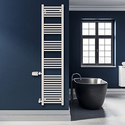 SHV Badheizkörper Andromeda mit Seitenanschluss in Weiß - 400 x 1800 mm (Anschluss 500 mm) | Heizkörper für Badezimmer, Handtuchhalter für Wand im Bad, Handtuchheizkörper von SHV