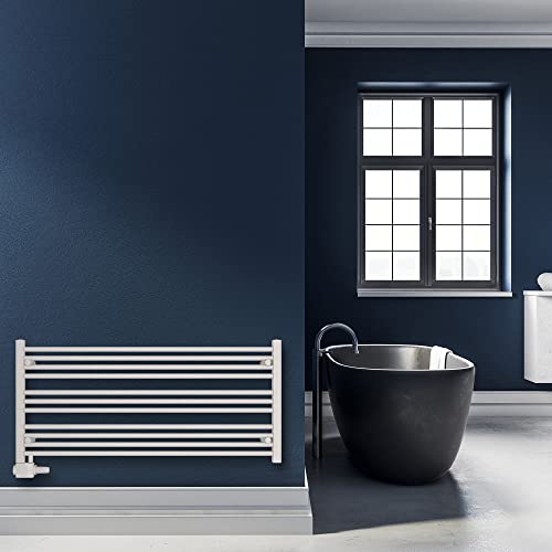 SHV Badheizkörper Pegasus mit Seitenanschluss in glänzendem Weiß - 1200 x 550 mm | Heizkörper für Badezimmer, Handtuchhalter für Wand im Bad, Handtuchheizkörper, Handtuchtrockner aus Stahl von SHV