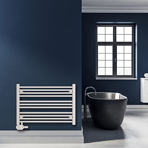 SHV Badheizkörper Pegasus mit Seitenanschluss in glänzendem Weiß - 800 x 550 mm | Heizkörper für Badezimmer, Handtuchhalter für Wand im Bad, Handtuchheizkörper, Handtuchtrockner aus Stahl von SHV