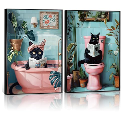 2 Stück niedliche schwarze Katze Badezimmer Wandkunst lustige Katze liest Zeitung Gemälde Bilder Wanddekoration rosa Tier Pflanze Poster Drucke für Badezimmer WC Dekorationen ungerahmt 40,6 x 61 cm 2 Stück niedliche schwarze Katze Badezimmer Wandkunst lustige Katze liest Zeitung Gemälde Bilder Wanddekoration rosa Tier Pflanze Poster Drucke für Badezimmer WC Dekorationen ungerahmt 40,6 x 61 cm von SHVCHBK