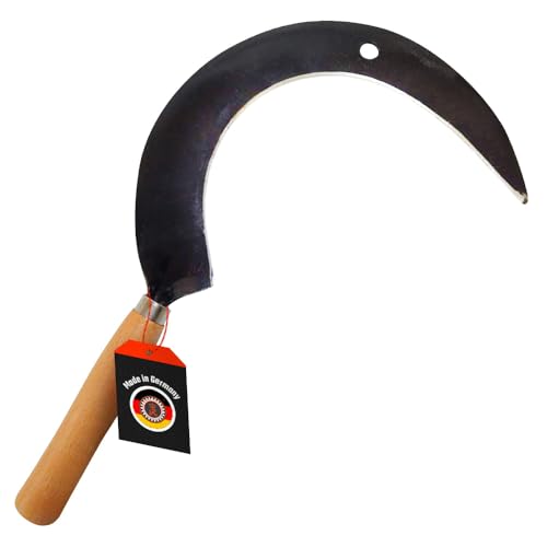 SHW-FIRE Blattsichel für den Garten mit Holzgriff - Handgeschmiedete Rund-Sichel für Handsichelarbeiten - inkl. Schneideschutz - Made in Germany von SHW-FIRE