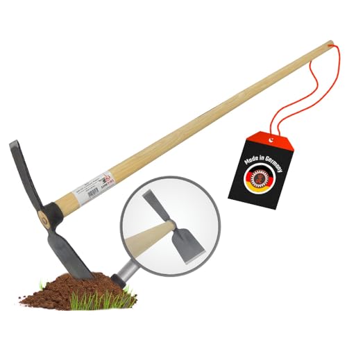 SHW-FIRE | Hochwertig geschmiedete Doppelhacke, breites und schmales Blatt, robuster 135 cm Eschenholzstiel, ideal für Graben, Umpflanzen & Beetpflege | Made in Germany von SHW-FIRE