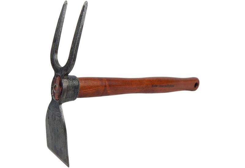 SHW Gartenhacke SHW Häckchen mit Breitblatt 2 Zinken und Eschenholzstiel 40 cm, Handgeschmiedet aus Spezialstahl von SHW