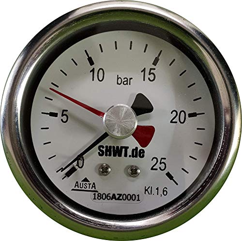 Edelstahl Manometer, NG Ø 63 mm, G1/4", mit Schleppanzeiger, axial - rückseitig für Solarspeicher/Warmwasserspeicher/Pufferspeicher/Maschinen/Industrie usw. von SHWT