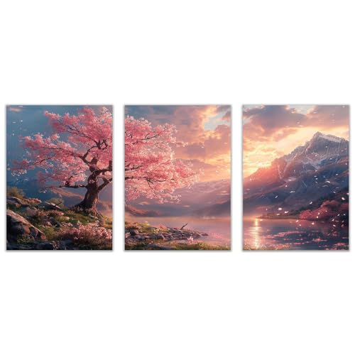 SHYAMIC 3 Stück Leinwand Bilder Wandbilder Bild, Natürliche Bergkulisse Bilder für Schlafzimmer Deko Modern Wandbild Set Wanddeko Wohnzimmer - 30x45cmx3 Ungerahmt von SHYAMIC