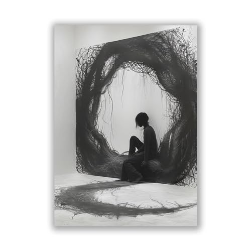 SHYAMIC Abstrakt Bild auf Leinwand Schlafzimmer Bilder Wand, Einfache Kunst Trauriges Porträt Wandbild Kunstdruck Wohnzimmer Wanddekoration Kunst Modern Textur für Büro - 75x115cm Ungerahmt von SHYAMIC