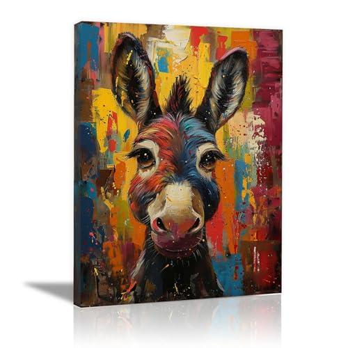 SHYAMIC Abstraktes Leinwand Bilder Kunstdrucke, Lustiger Esel Wandbild Wanddeko Wohnzimmer Deko Kunst Modern Textur für Büro oder Wohnzimmer - 40x60cm Gerahmt von SHYAMIC