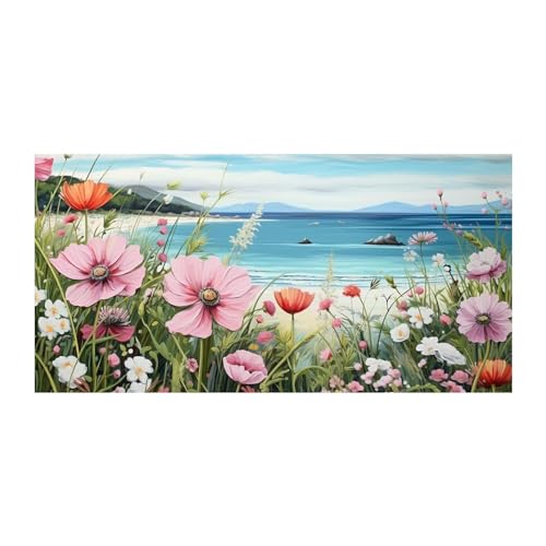 SHYAMIC Abstraktes Leinwand Bilder Kunstdrucke, Rosa Blumen am Strand Wandbild Wanddeko Wand Wohnzimmer Wanddekoration Deko Kunst Modern Textur für Büro oder - 80x160cm Ungerahmt von SHYAMIC