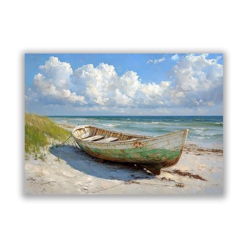 SHYAMIC Bilder Strand Meer, Fischerboote am Strand Leinwandbilder Bild auf Leinwand Wandbild Kunstdruck Wanddeko Wand Wohnzimmer Wanddekoration Deko Landschaft - 30x40cm Ungerahmt von SHYAMIC