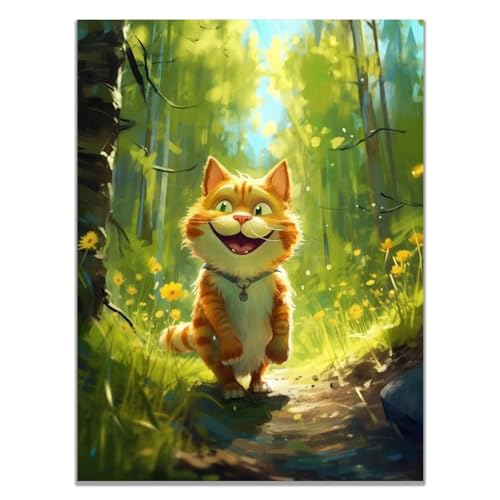 SHYAMIC Tier Leinwand Malerei Abstrakt Lustig Tier, Eine dumme Katze WandKunst Bilder Poster Drucke für Kinder Schlafzimmer Wohnzimmer Dekoration Gemälde Kunstdruck - 70x110cm Ungerahmt von SHYAMIC