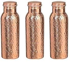 SHYAMVUN Pure Copper Water Bottle Drinkware Set 1000ml 34 OZ Capacity (HAMMERED 3) von SHYAMVUN